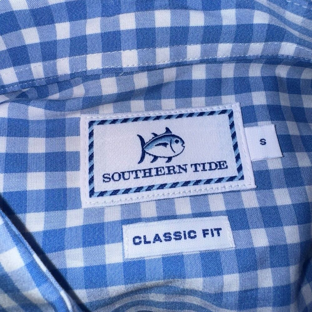 Southern Tide Shirt Mens Small Blue Plaid Long Sleeves Classic Fit Button Up - Picture 2 of 11